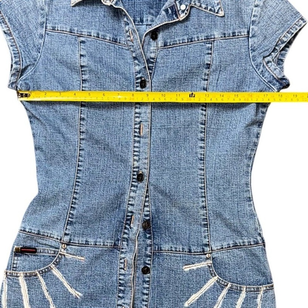 FUBU Vintage 90s Denim Mini Dress Light Wash Button Front Short Sleeve Blue - Picture 6 of 11